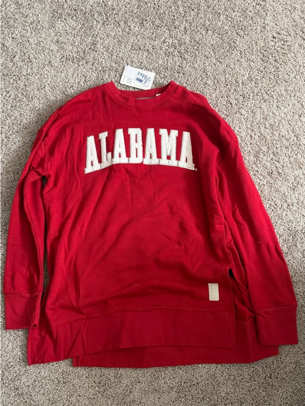 Pressbox Red Alabama Crewneck Sweater with White Lettering
